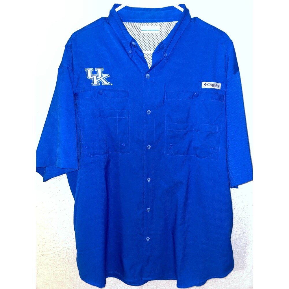 Columbia PFG Mens UK Kentucky Blue Fishing Shirt Short Sleeve L Omni Shade Vent